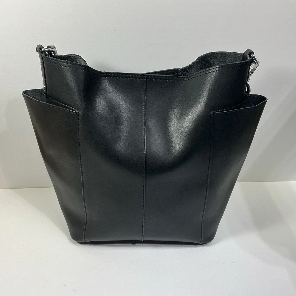 Bostanten Black Leather Shoulder Bag Tote Handbag Designer City Travel